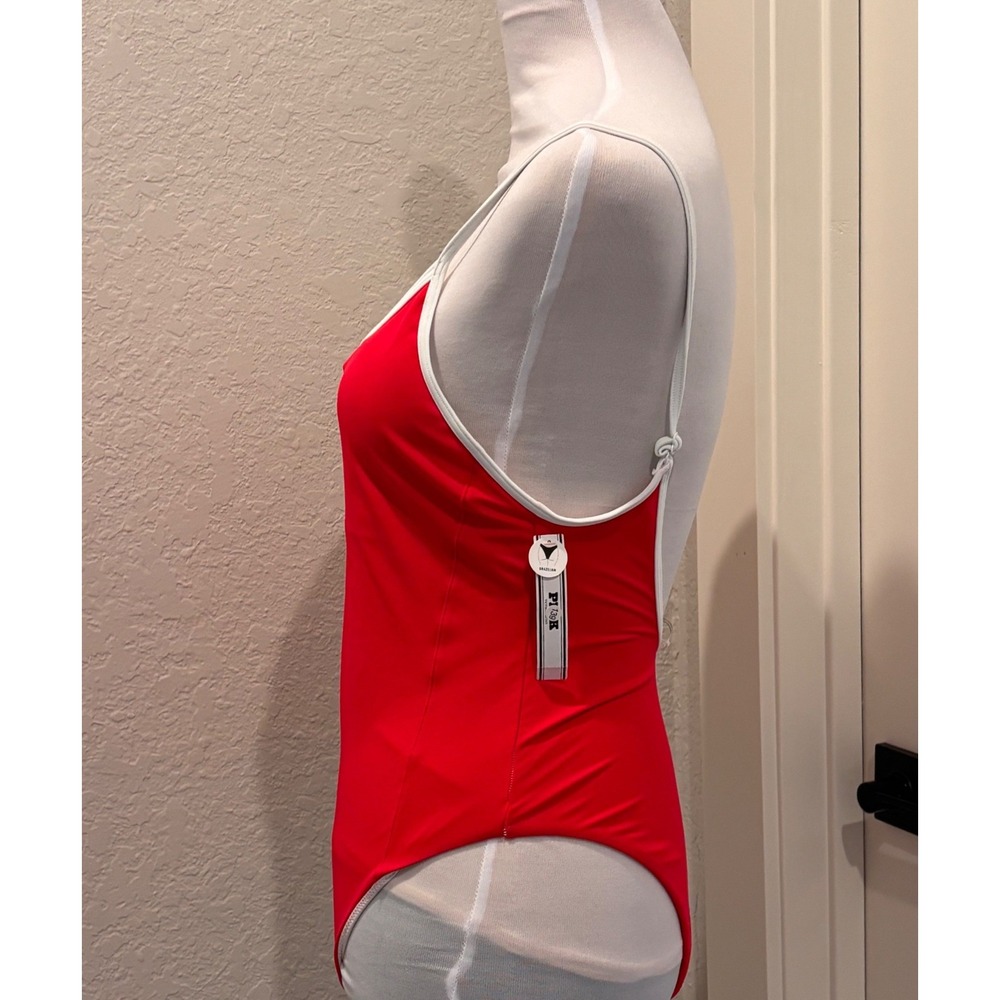 PINK Victoria's Secret One Piece Swimsuit Womens Small Red Brazilian Logo Scoop - Picture 4 of 8